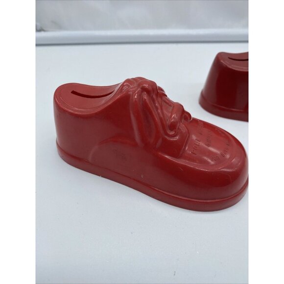 Poll Parrot Shoes Red Plastic Advertising Shoe Bank Vintage Lot of 2 Two - Picture 5 of 13
